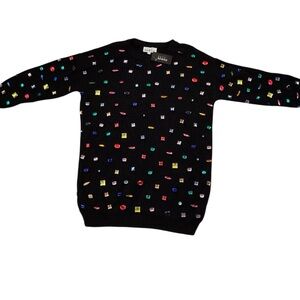 Kate Hewko Black Embellished Jewel Sweater Colorful Gem Stud Knit